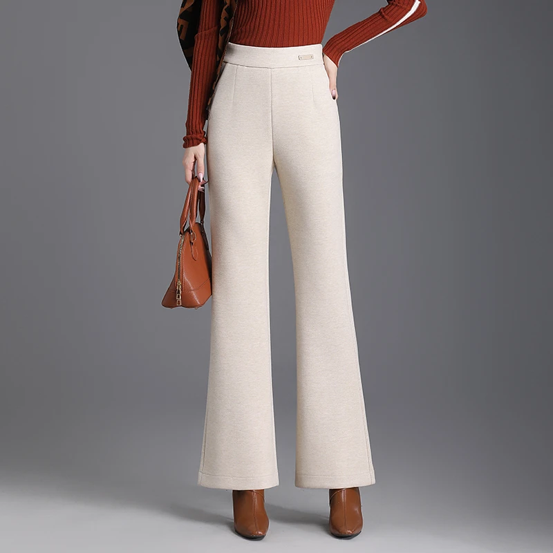 加厚毛呢喇叭裤中年妈妈裤子秋冬款长裤2024新款时尚百搭直筒裤冬
