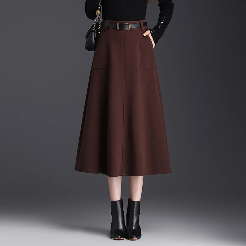 时尚百搭毛呢裙子高腰a字半身裙大码胖mm遮肉中长裙2024新款半裙