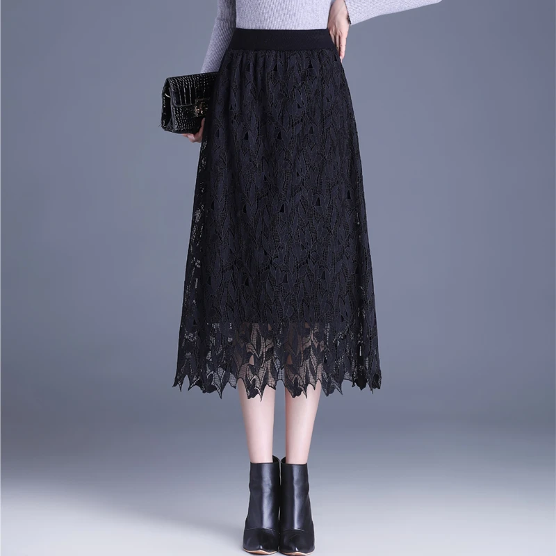 黑色蕾丝半身裙秋冬包裙2023新款裙子时尚百搭直筒半裙长款一步裙