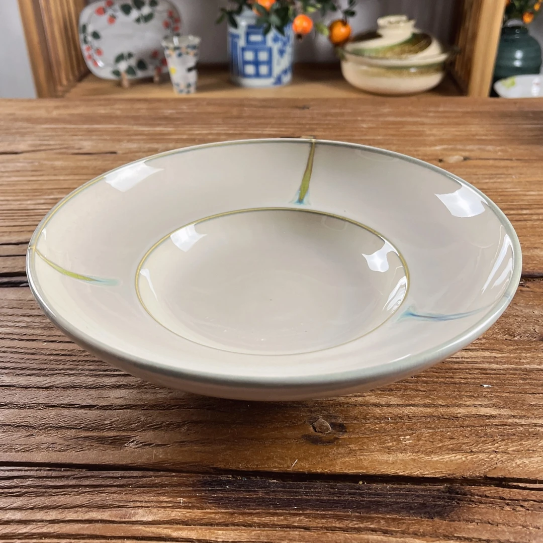 复古琉璃陶瓷菜盘子家用圆形沙拉盘中式复古风汤盘饺子盘西餐盘