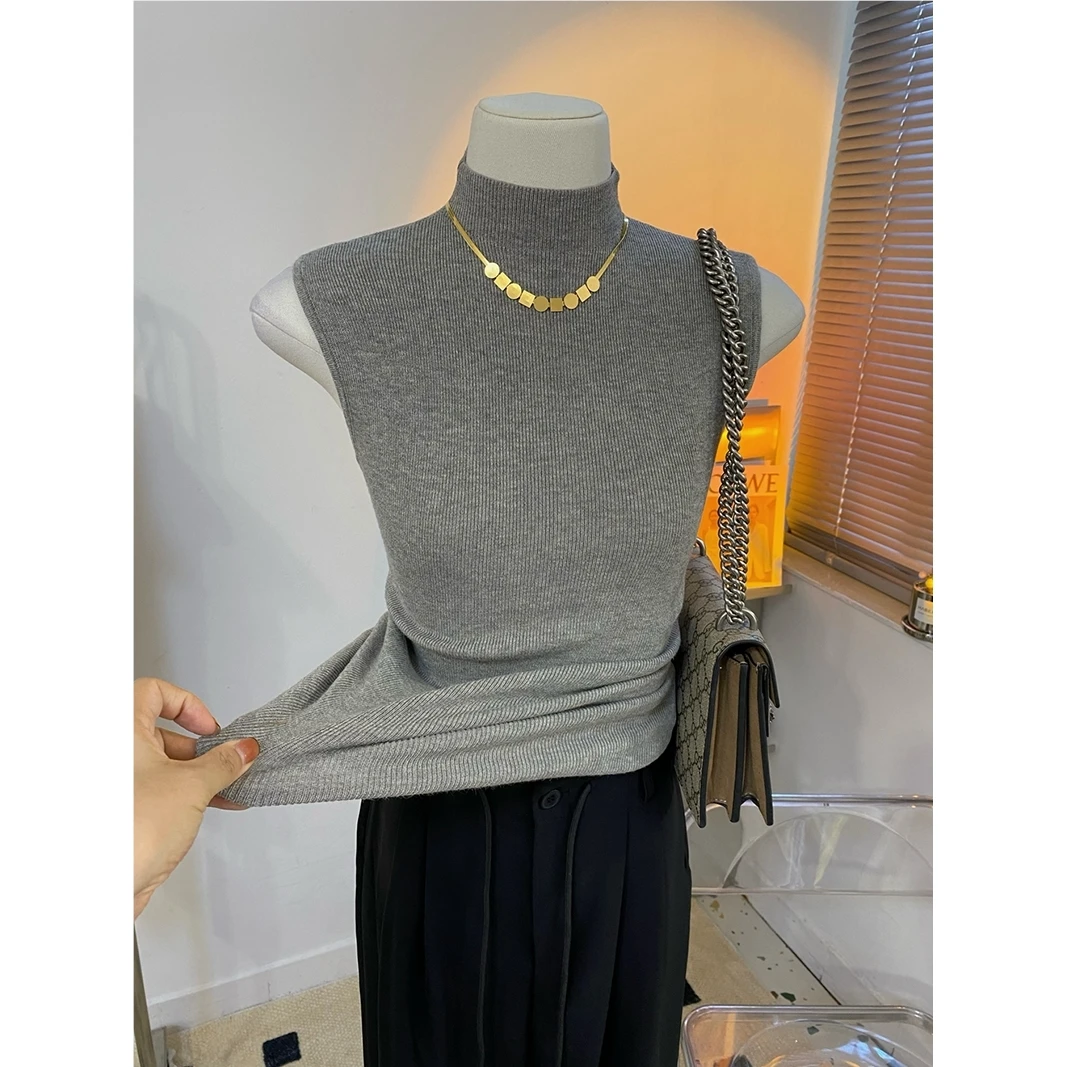 半高领针织小背心女百搭秋冬西装内搭无袖上衣修身显瘦毛衣打底衫