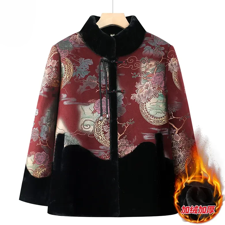 中老年人洋气2025新中式加绒加厚保暖棉袄气质奶奶老太太棉衣