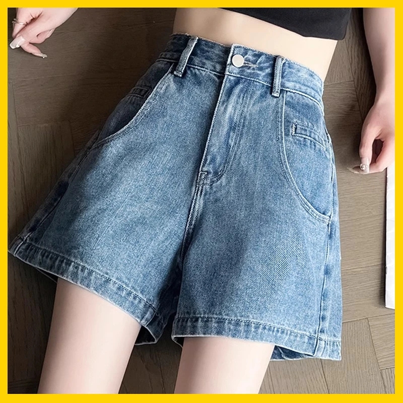 牛仔短裤女高腰显瘦夏季薄款新款a字宽松港味百搭a字阔腿热裤潮