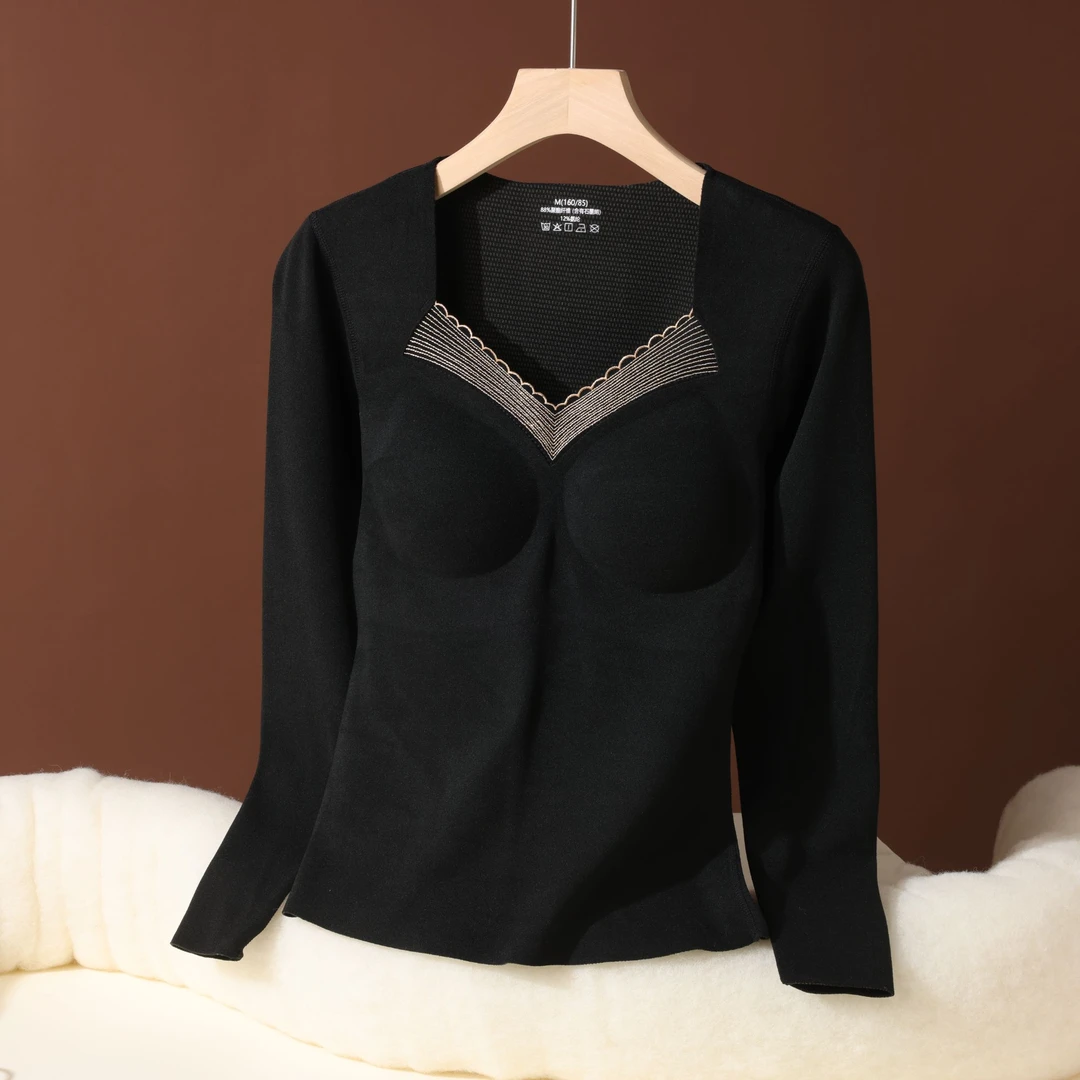 黑金石墨烯无痕文胸美背内穿一体式免穿塑身秋冬季修身暖背长袖