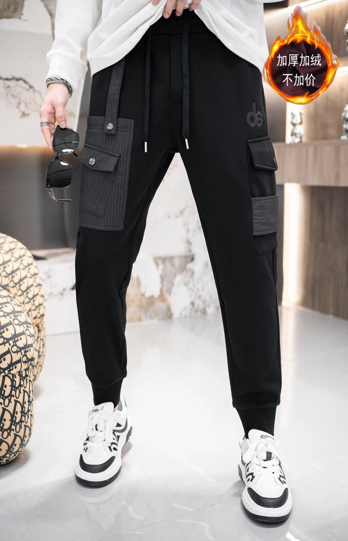 2023冬季拼接多口袋刺绣个性运动休闲加绒欧货秋冬工装裤休闲裤