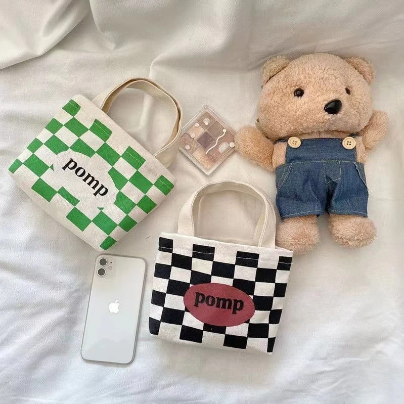 新款韩版帆布ins手机收纳包百搭上班族简约零钱包便携时尚棋盘格