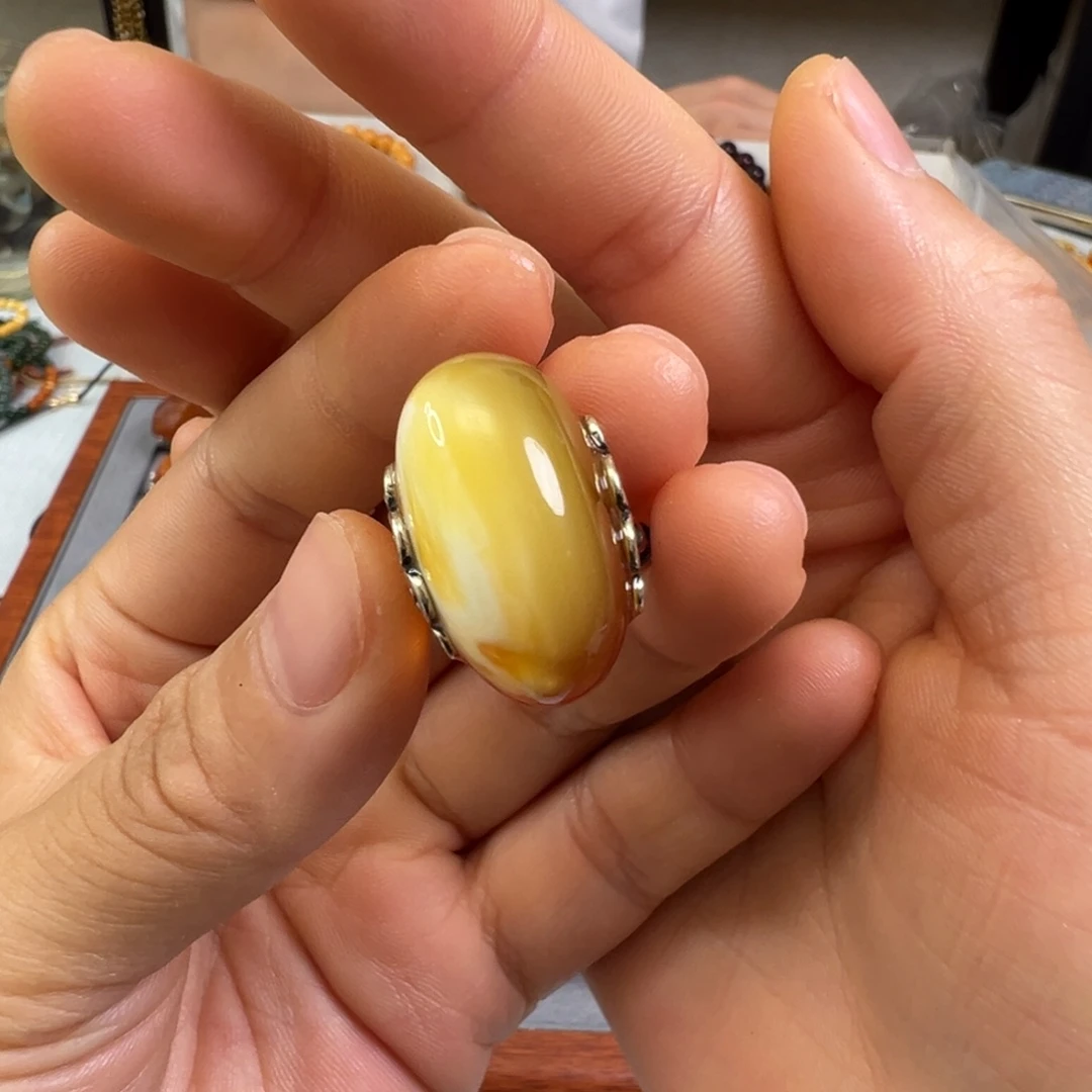 蜜蜡裸石银S925镶嵌蜜蜡