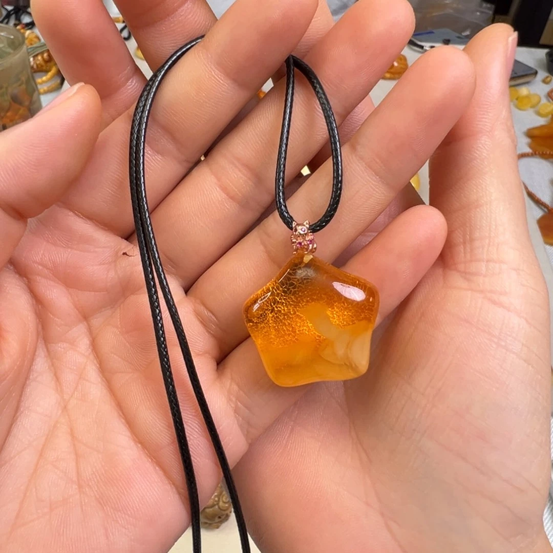 蜜蜡裸石银S925镀金镶嵌琥珀