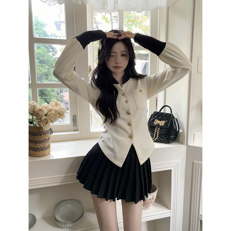 小香风立领高级感衬衫女装春季撞色开衫衬衣气质修身短款上衣