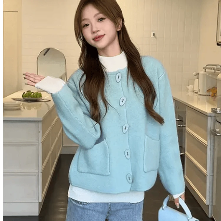 多巴胺小香圆领毛衣外套女2025秋冬温柔甜美减龄显瘦针织开衫上衣