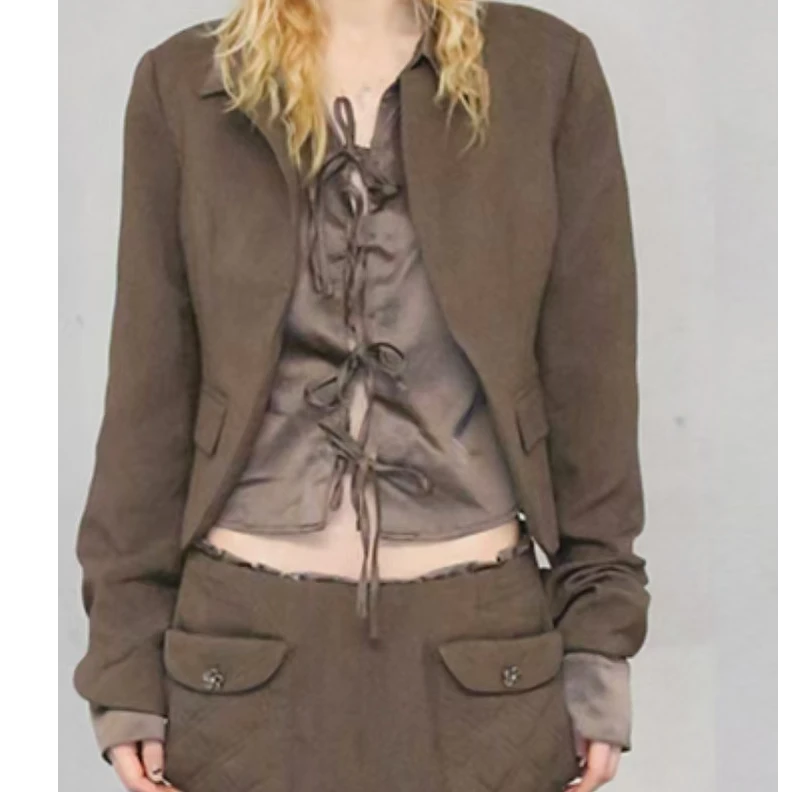 saddog 设计师品牌[output] 醋酸系带上衣棕色