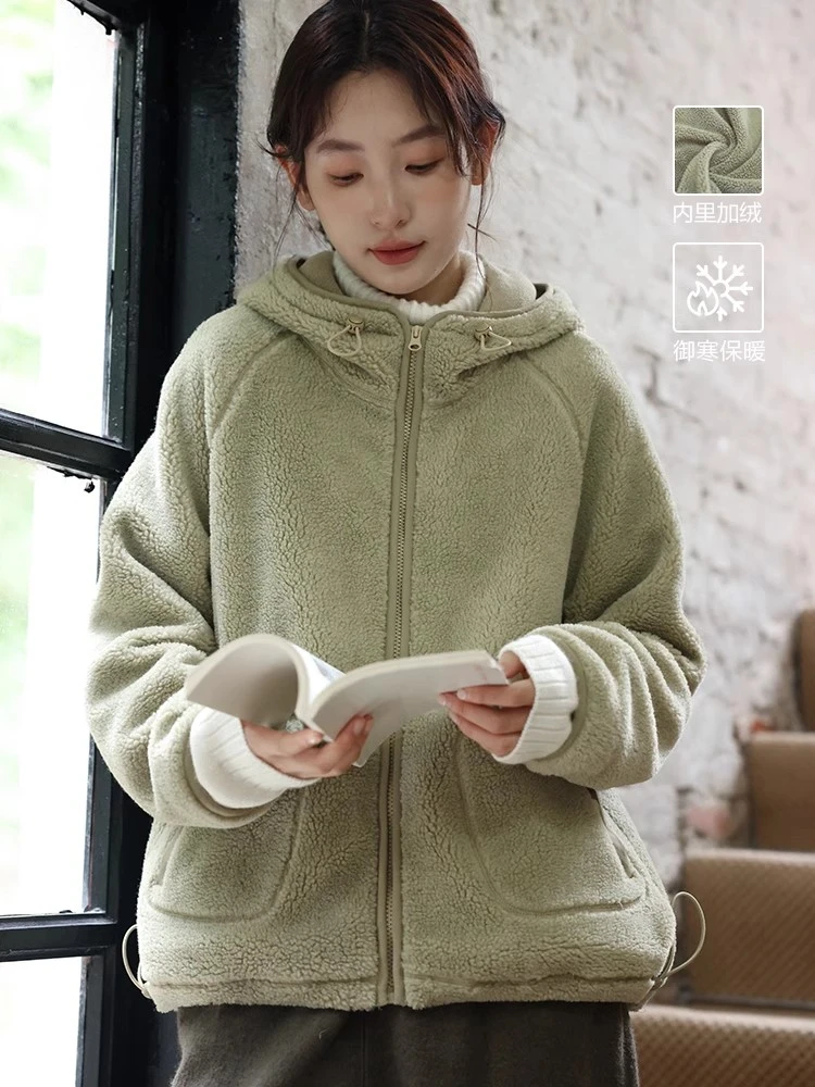 专柜品质双层加厚保暖防羊羔绒外套女2024秋冬款宽松休闲百搭上衣