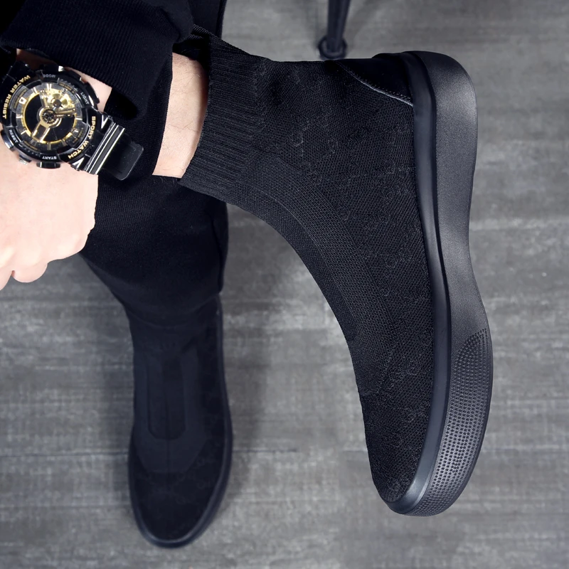 酷佐顿高帮袜子鞋男夏季透气男鞋2023轻便厚底韩版休闲鞋潮针织鞋