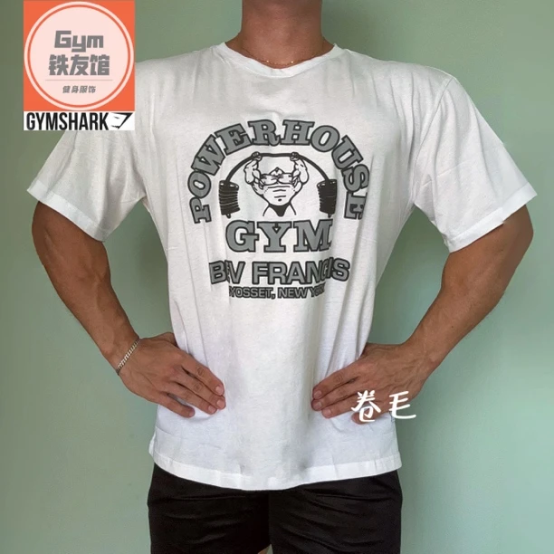 美国POWERHOUSE健身短袖男女ins运动休闲棉质圆领垂感宽松t恤