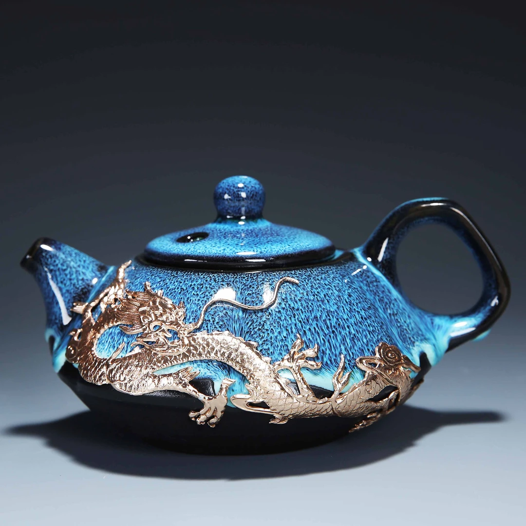 窑变天目釉茶壶功夫茶具单壶曜变茶壶陶瓷家用日式泡茶壶