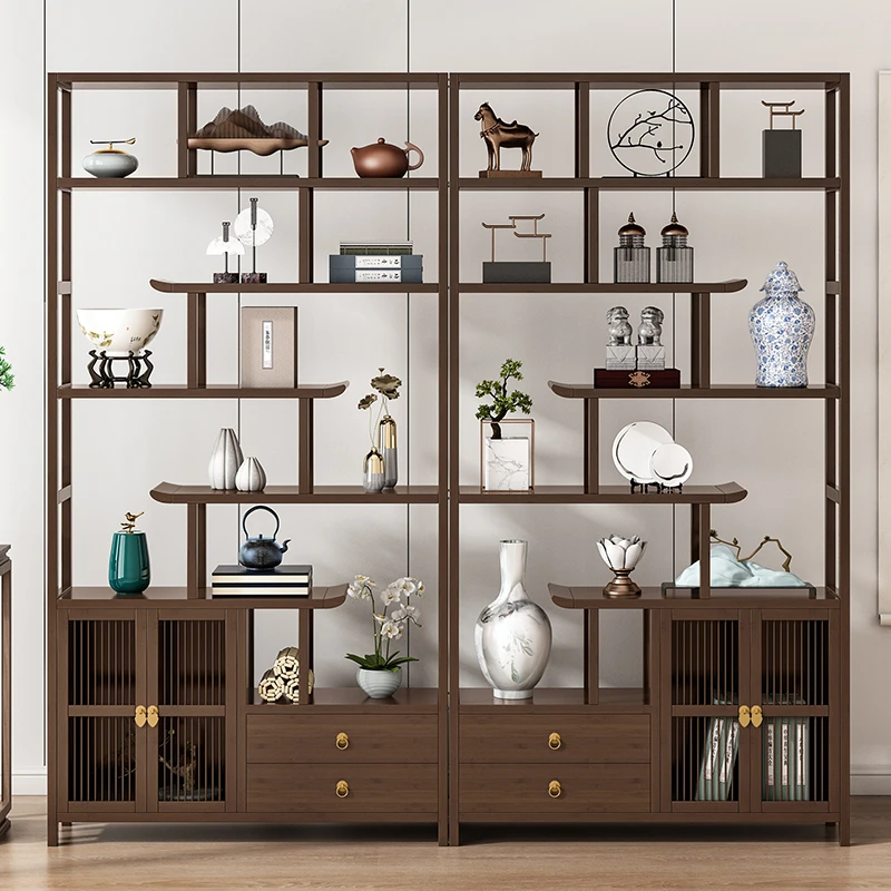 新中式博古架多宝阁茶叶展示柜茶室货架客隔断屏风收纳置物多层