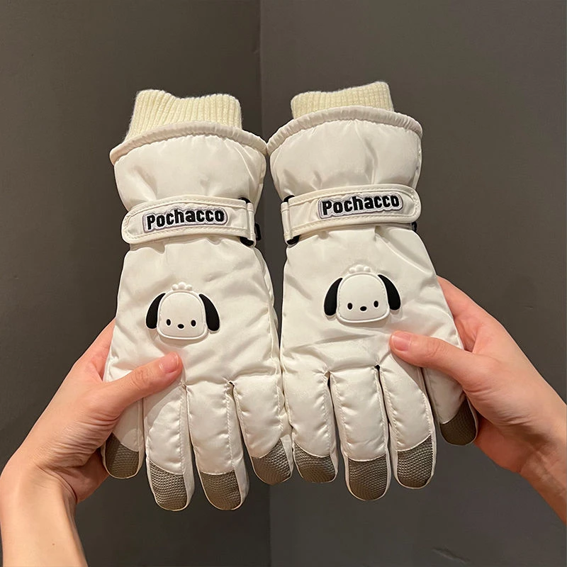 新款滑雪手套女士秋冬天加厚绒棉骑电车防风保暖卡通可爱触屏