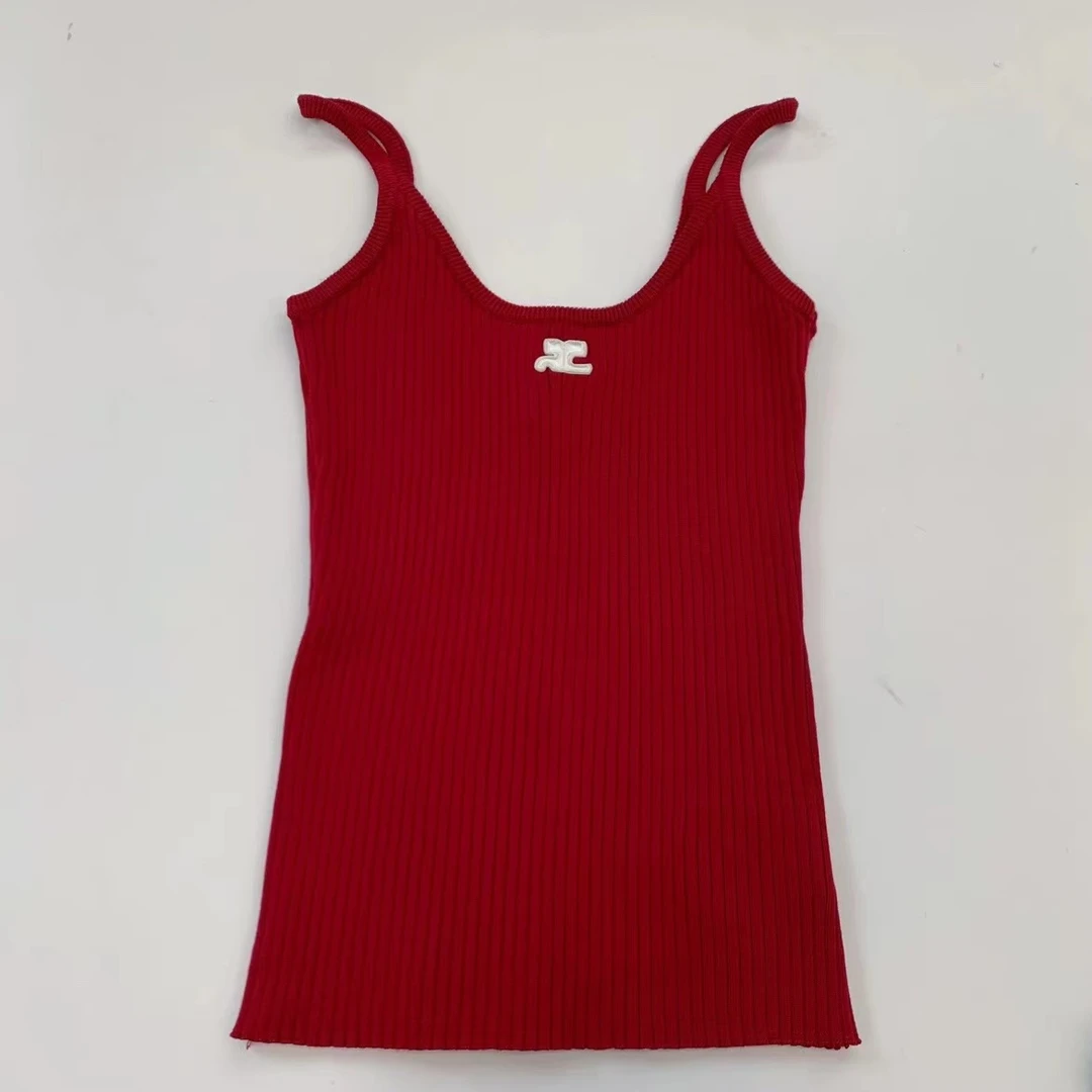 红色显白性感夏季外穿修身简约针织打底吊带无袖短款百搭背心上衣