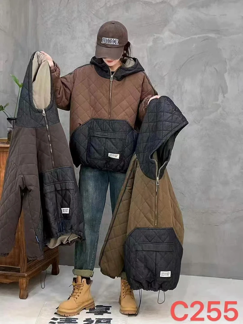 冬季新款外贸休闲复古个性女装棉衣