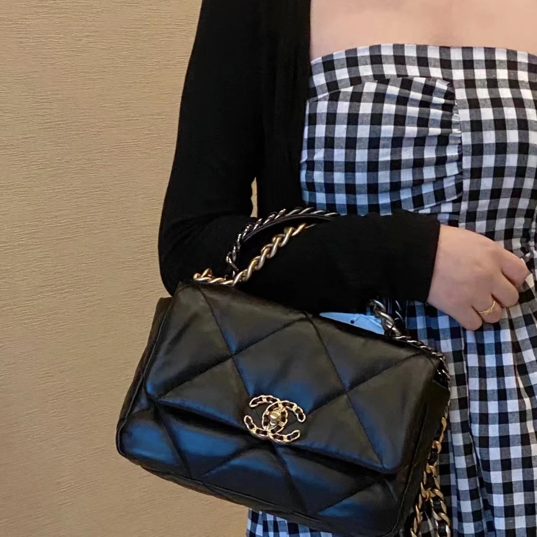 95新 Chanel/香奈儿 艾瑟尔奢品/黑金19bag时尚网红单肩包/9085