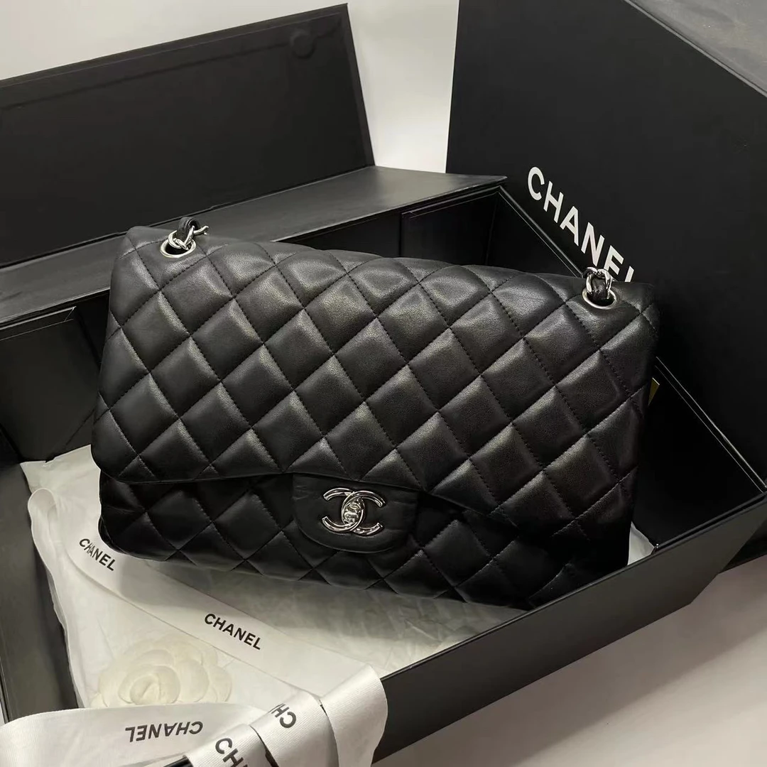 95新 Chanel/香奈儿 艾瑟尔奢品/黑银双盖jumbo单肩包/3153