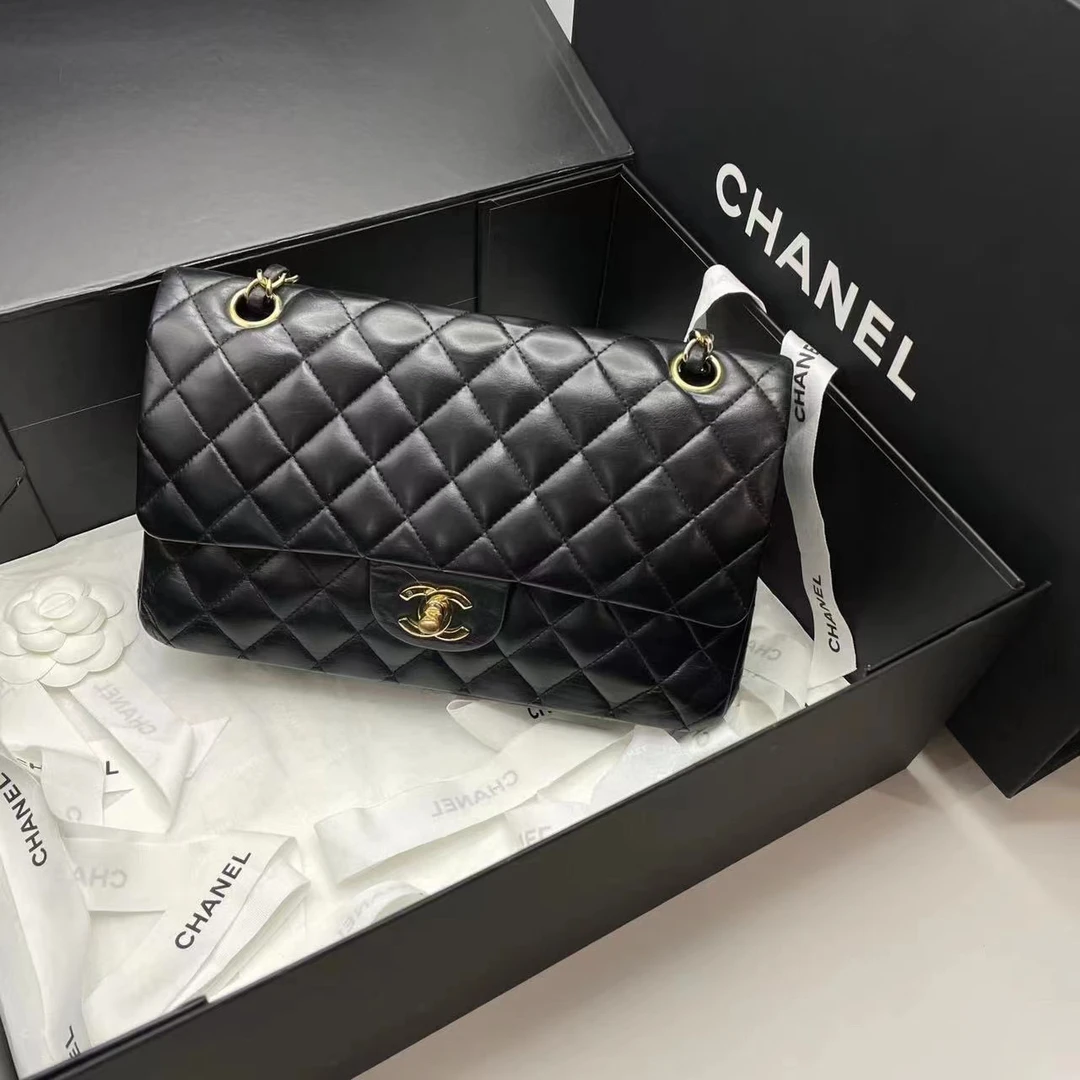 95新 Chanel/香奈儿 艾瑟尔奢品/黑金cf单肩包/4711