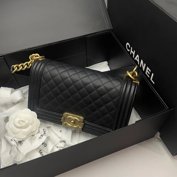 95新 Chanel/香奈儿 艾瑟尔奢品/鱼子酱黑金leboy单肩包/7560