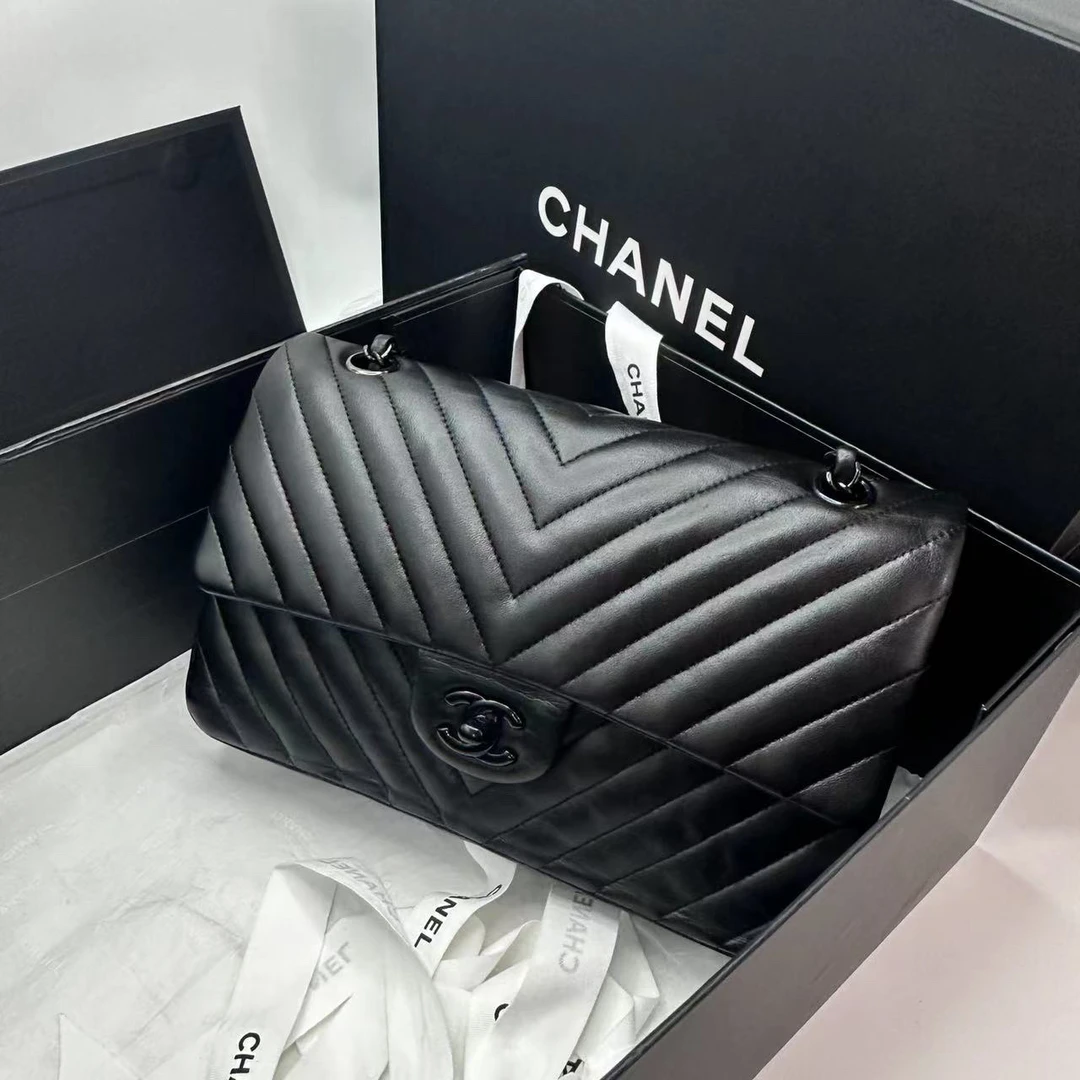 95新 Chanel/香奈儿 艾瑟尔奢品/so black中号v纹cf单肩包/2350