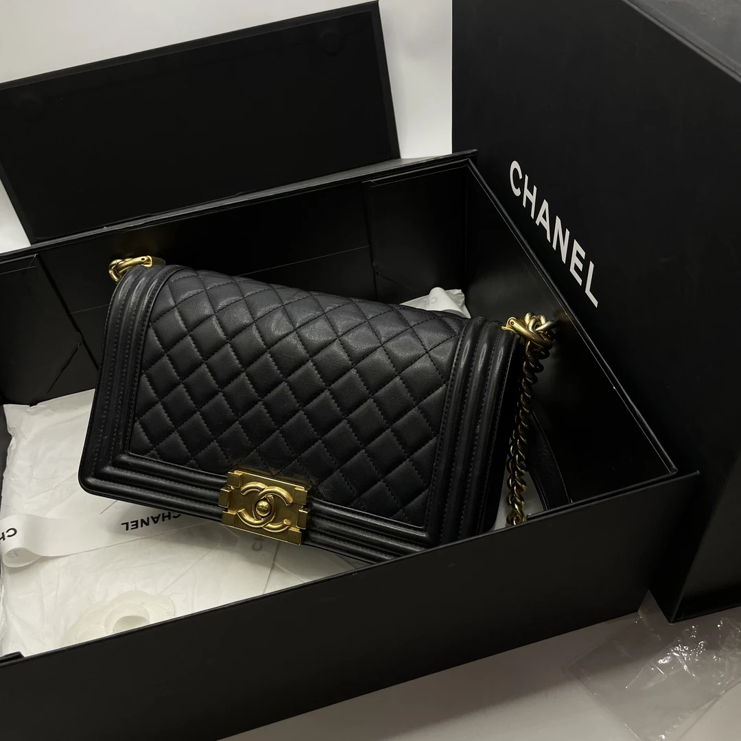 95新 Chanel/香奈儿 艾瑟尔奢品/黑金leboy单肩包/3380