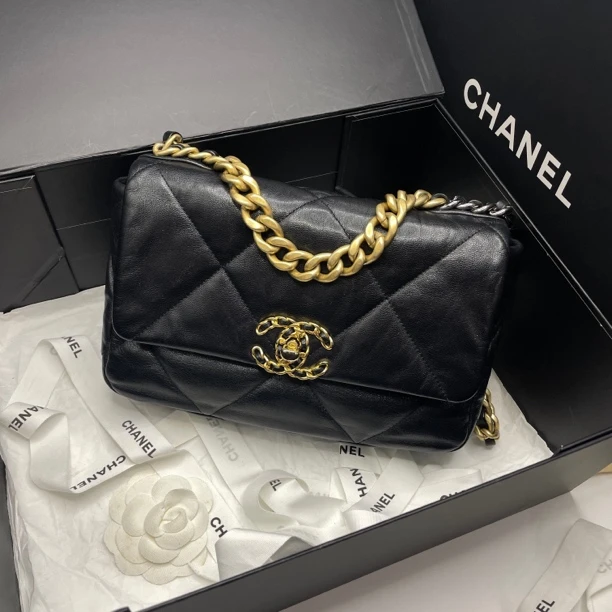 95新 Chanel/香奈儿 艾瑟尔奢品/黑金19bag单肩包/0197