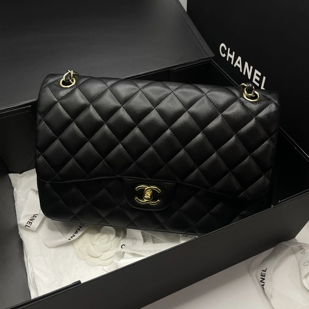 95新 Chanel/香奈儿 艾瑟尔奢品/黑金jumbo单肩包/5342