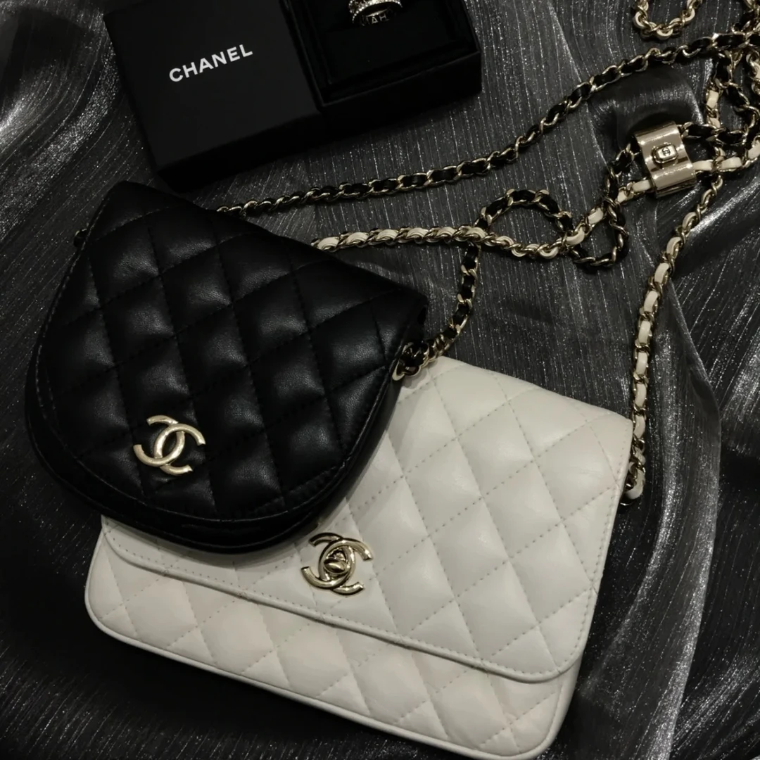 95新 Chanel/香奈儿 艾瑟尔奢品/黑白双子星链条包/0474