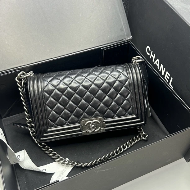 95新 Chanel/香奈儿 艾瑟尔奢品/黑银leboy中号单肩包/9608