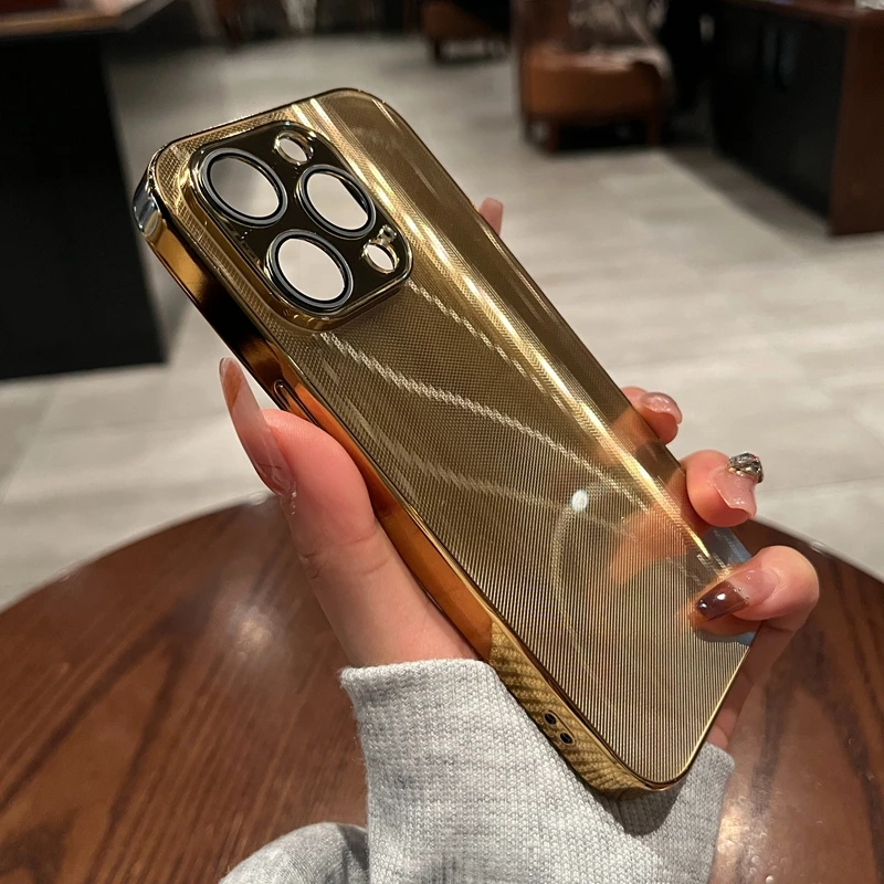奢华土豪金适用iPhone15手机壳苹果14ProMax新款纹12感13pro电镀p