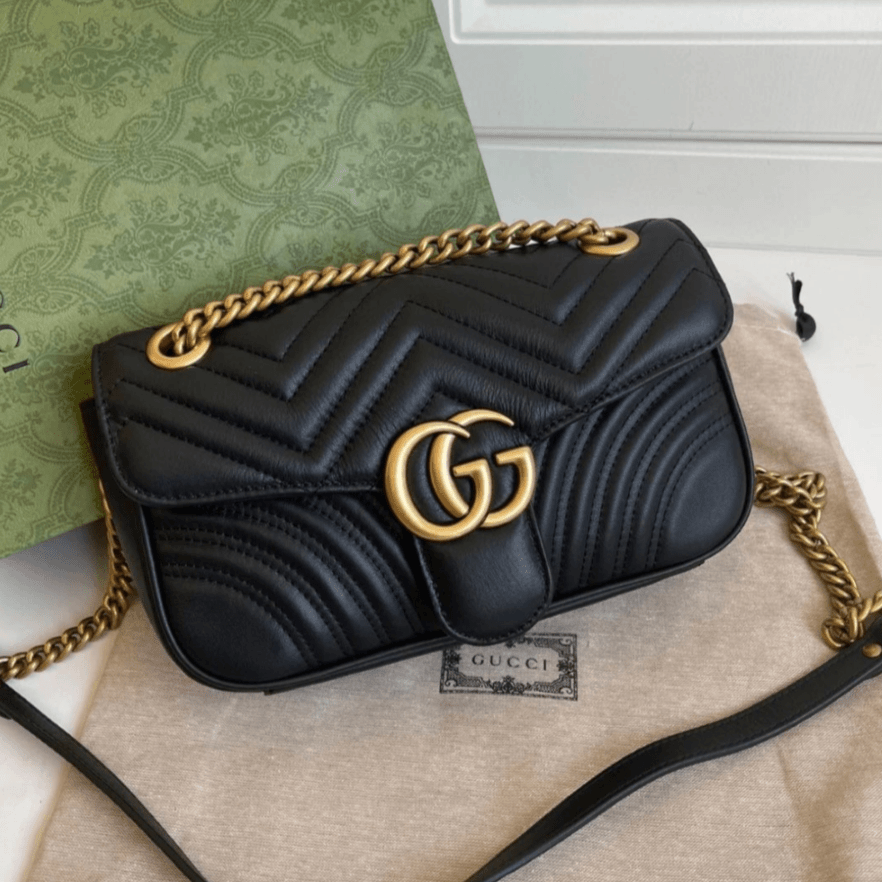 全新未使用 GUCCI/古驰 古驰马蒙黑金26包