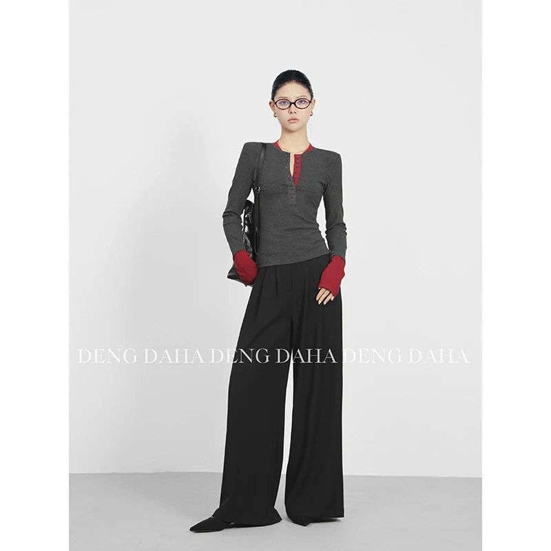 「大哈」2024秋季新款休闲显瘦百搭撞色长袖上衣HBZC621098  nnassa