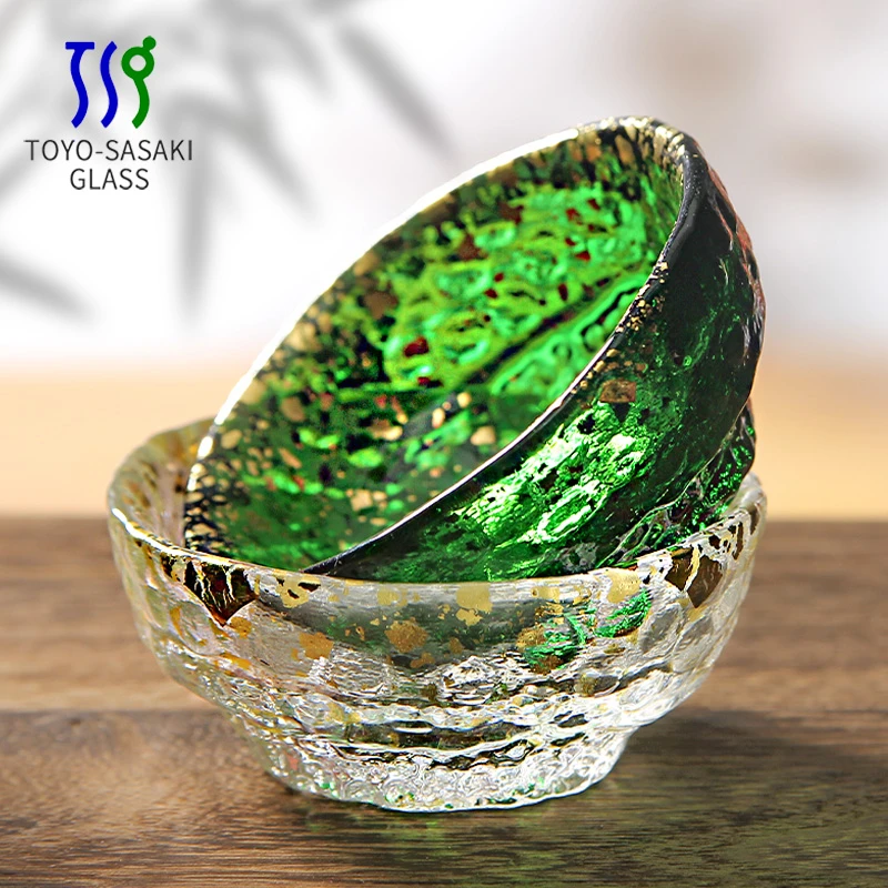 日本进口东洋佐佐木手工金箔清酒杯玻璃日式主人杯品茗杯喝茶器具