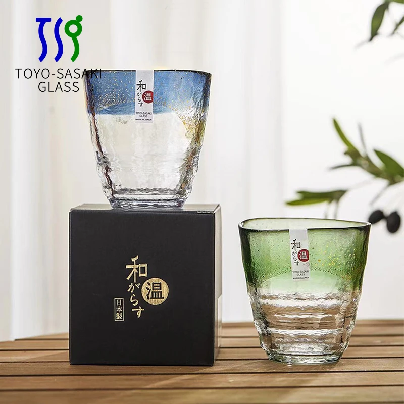 日本进口东洋佐佐木手工金箔玻璃杯耐热茶杯家用水杯高档日式酒杯