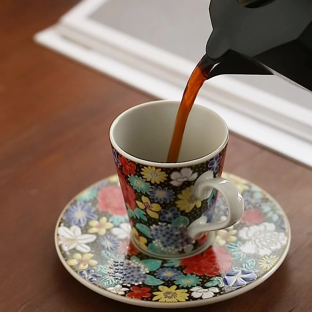 日本进口九谷烧陶瓷花系列咖啡杯日式家用马克杯水杯茶杯套杯送人