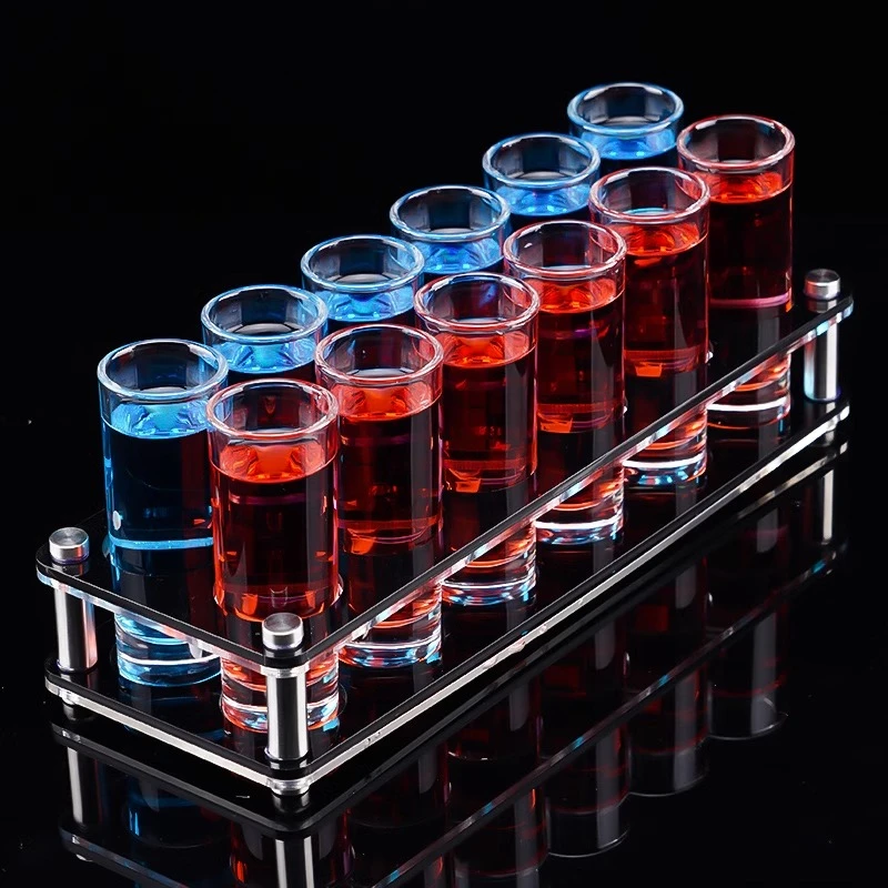 酒吧KTV高款子弹杯长型鸡尾酒杯 套装带杯架长筒磨砂洋酒杯调酒杯