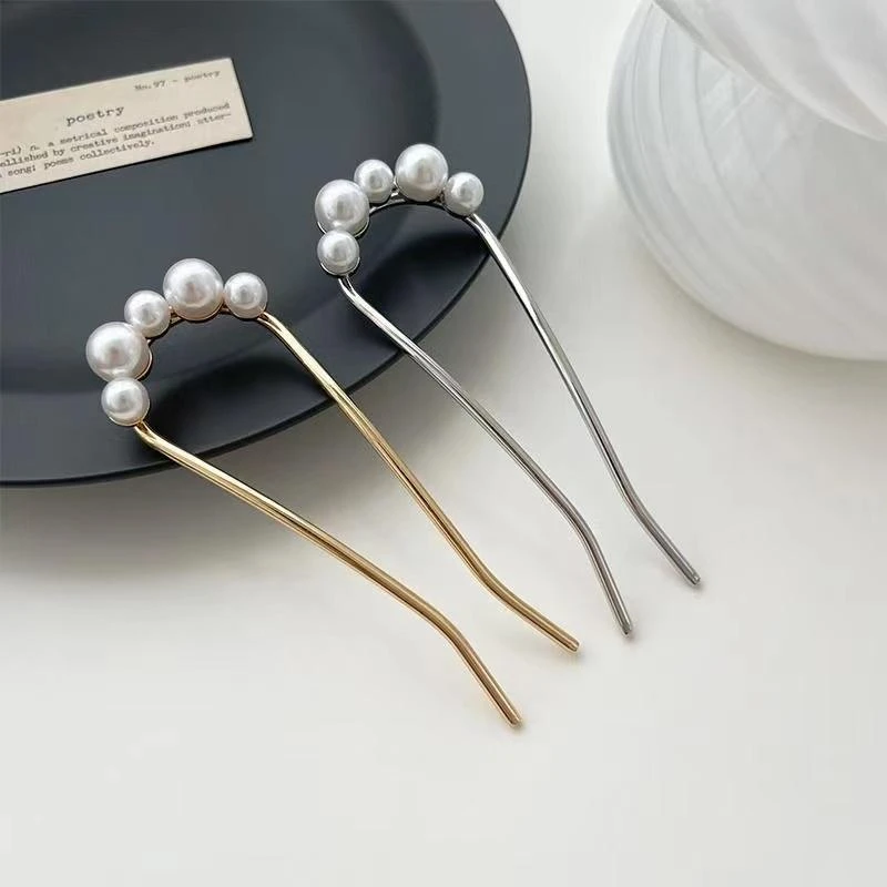 u型发簪新中式发卡气质叉梳簪子头饰百搭发夹子发钗盘发五金女孩