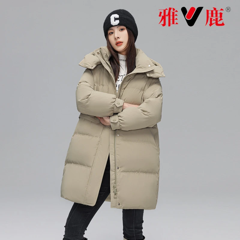 【中国好羽绒】雅鹿含量中长款羽绒服冬季连帽时尚保暖过冬外套厚