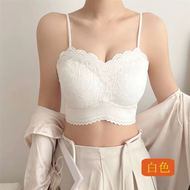 夏季法式蕾丝绣花性感美背吊带款抹胸固定胸垫舒适文女士胸薄款