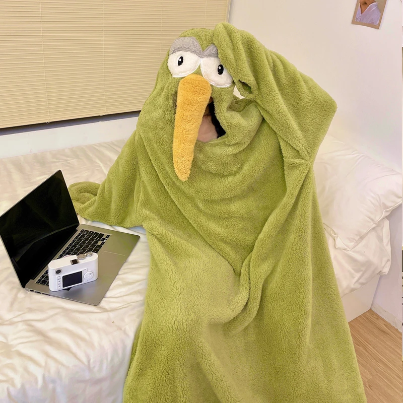 珊瑚绒睡袍秋冬款卡通可爱搞怪奇异鸟连体睡衣加厚保暖情侣家居服