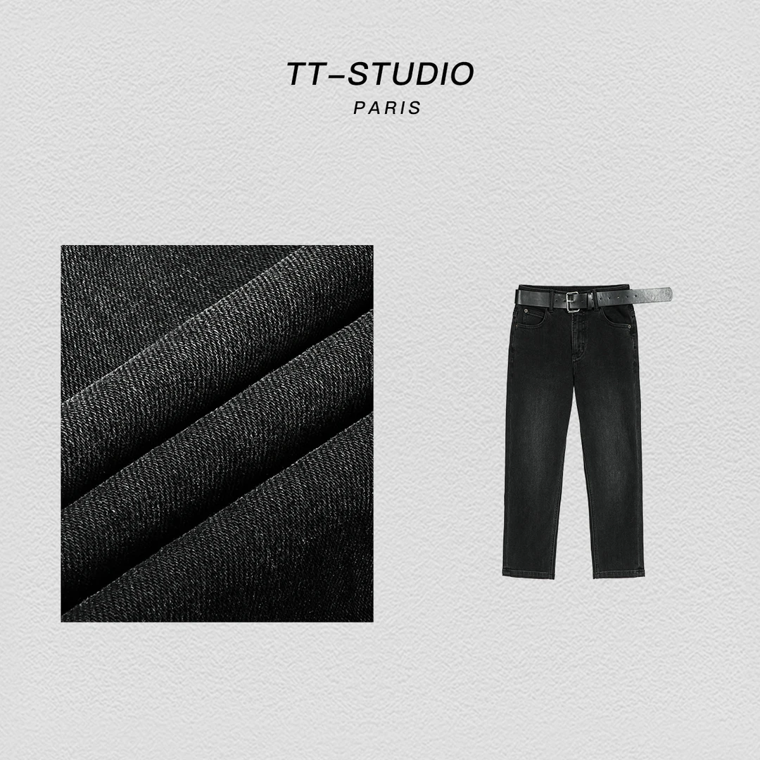 MCOMINILIVES【小黑牛】黑色水洗牛仔裤秋季复古休闲九分裤TTK1676