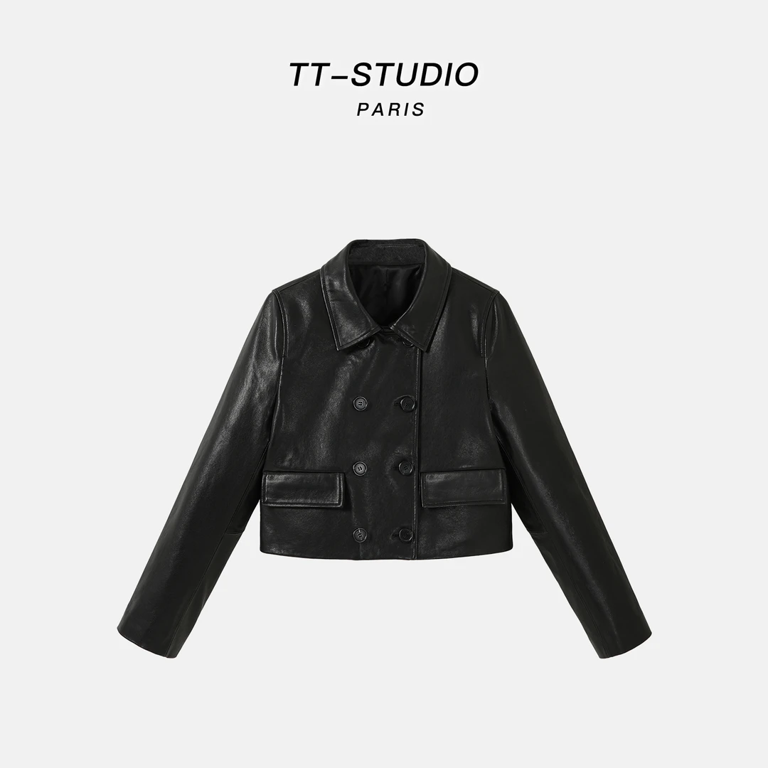 MCOMINILIVES「巴家皮衣」进口绵羊皮轻奢机车真皮衣女外套TT-24813