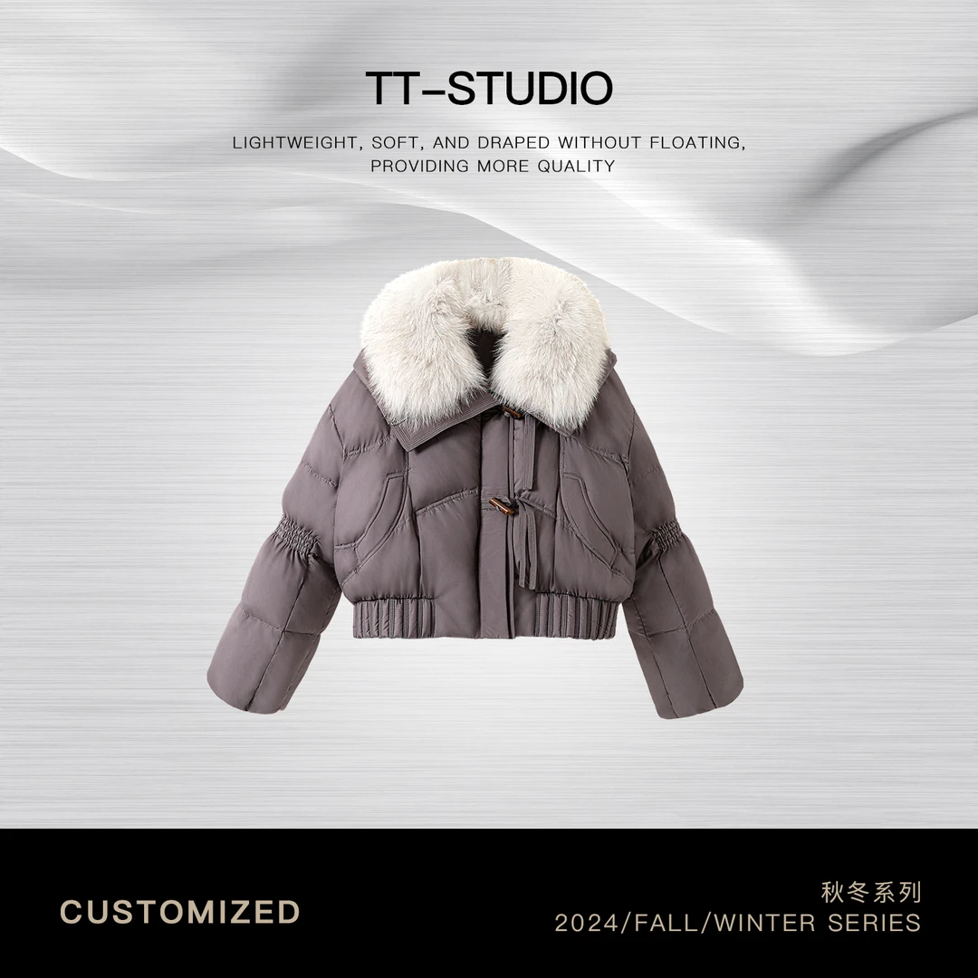 TT「银狐」进口狐狸大毛领90白鹅绒宽松保暖羽绒服冬外套TT-H25021