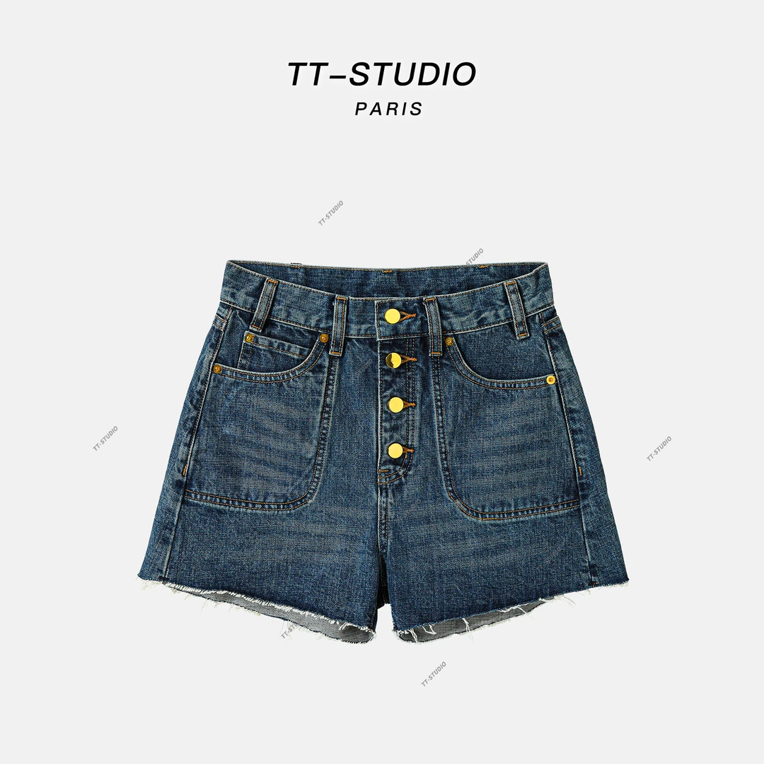 MCOMINILIVES「金纽扣」100%棉夏季新款百搭休闲牛仔短裤KSB2027