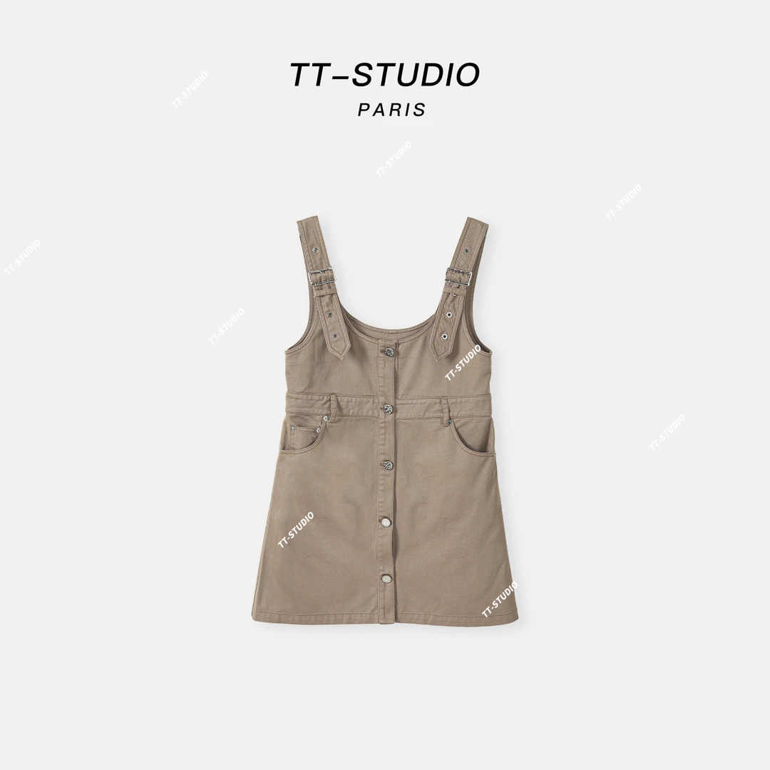 MCOMINILIVES「苦杏仁」天丝亚麻夏季新款休闲纯色背带裙TT-W600