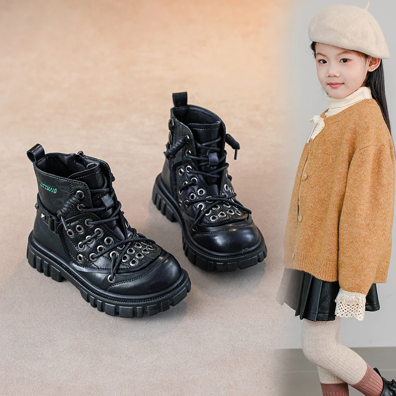 女童靴子2025秋冬季防滑新款中筒儿童马丁靴中大童休闲小女孩短靴